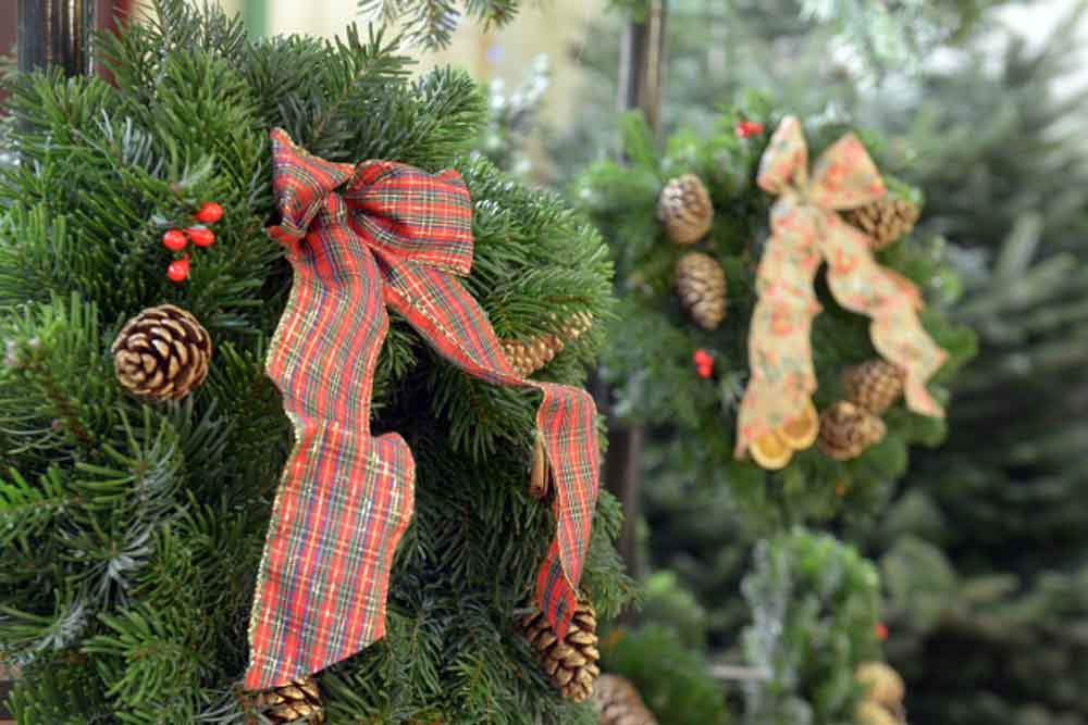 Fresh, handmade Christmas wreaths at Langford Lakes Christmas Tree Farm