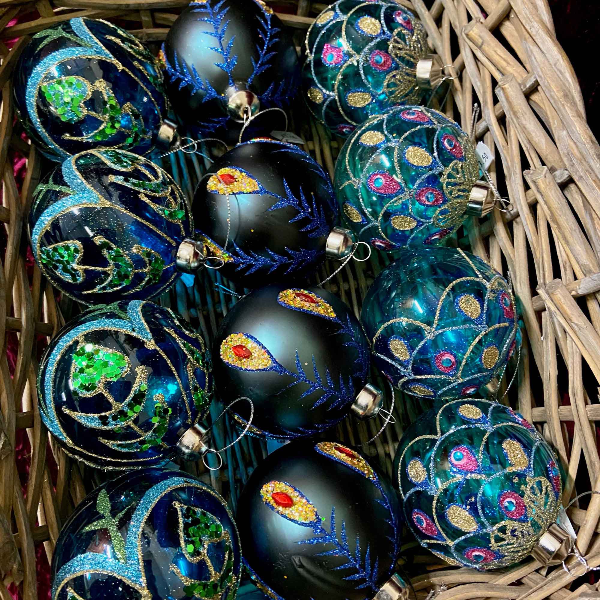 Decorative baubles for sale in our festive shop Decorative baubles for sale in our festive shop