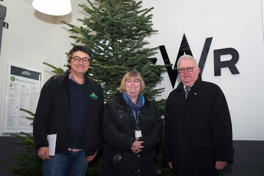 Nick Hendy from Langford Lakes Christmas Tree Farm, Debbie Ferris, Taunton Station Manager and Colin Fitzpatrick
